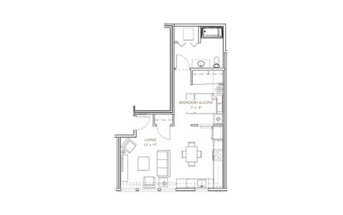bedroom floor plan of a 1100 sq ft roommates apartment